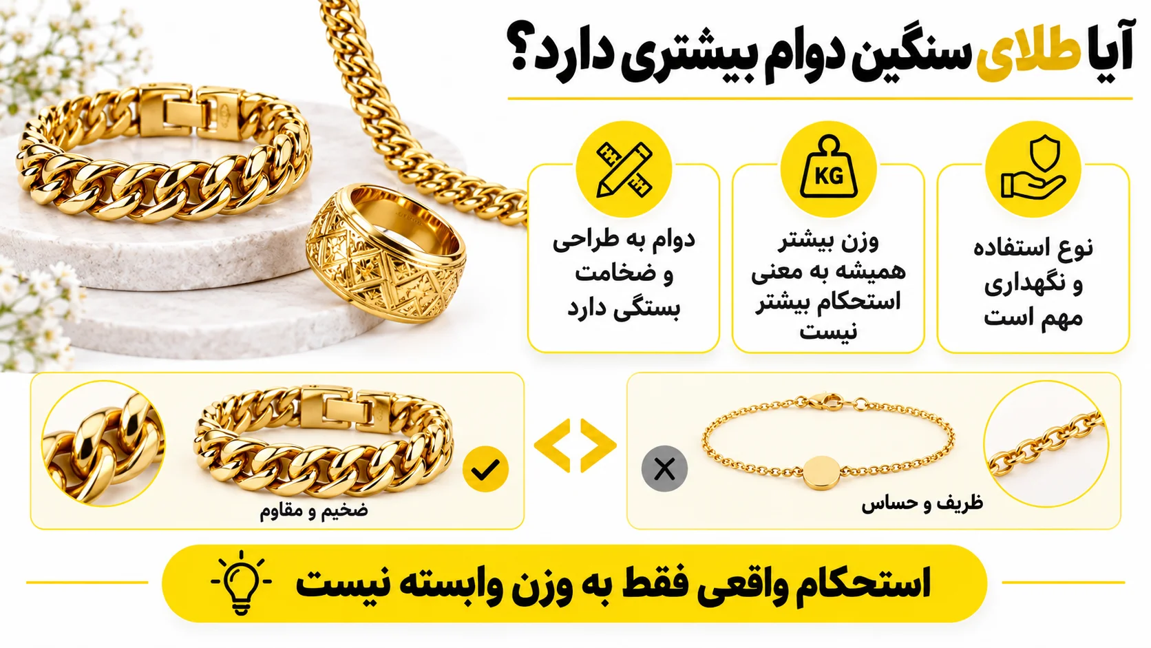 طلای سبک بخریم یا سنگین؟ مقایسه قیمت، دوام و کاربرد آیا طلای سنگین دوام بیشتری دارد؟