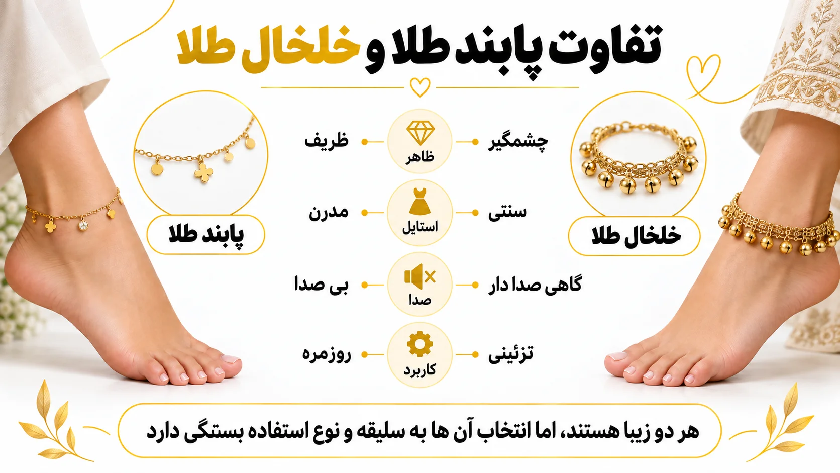 تفاوت پابند طلا و خلخال طلا