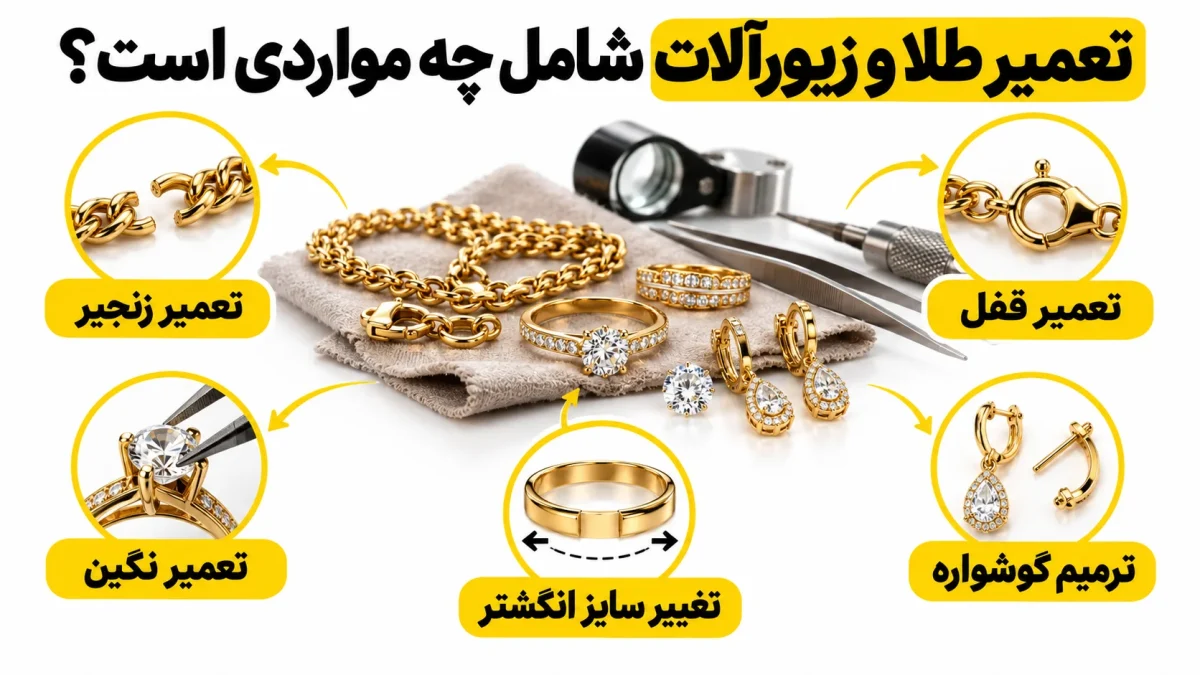 تعمیر طلا و زیورآلات شامل چه مواردی است؟ تعمیر طلا و زیورآلات شامل چه مواردی است؟