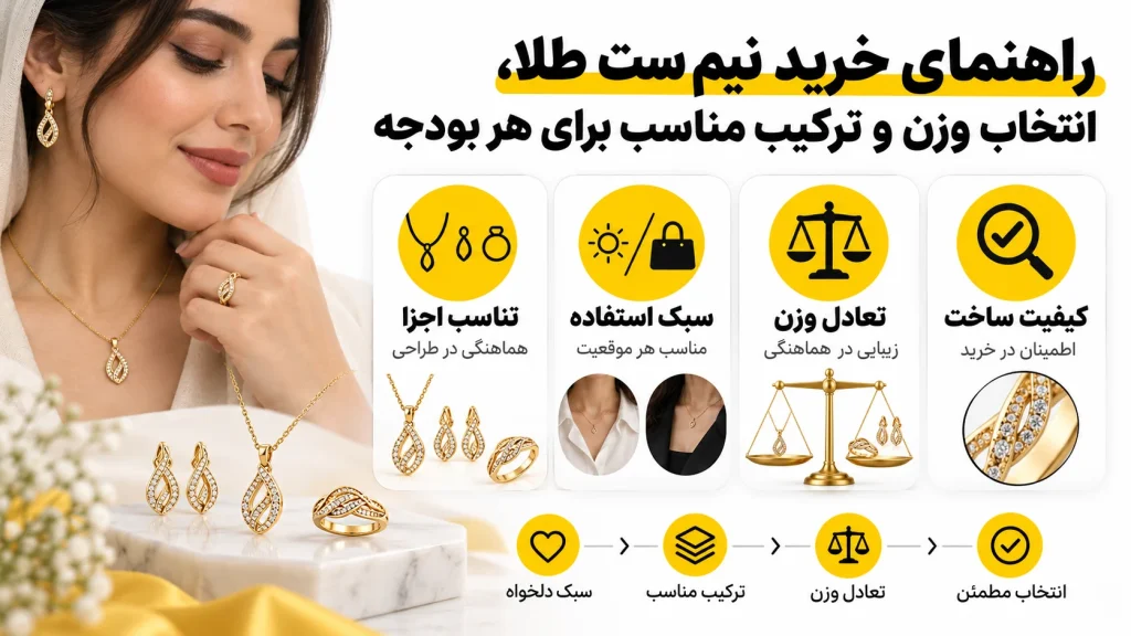 راهنمای خرید نیم ست طلا، انتخاب وزن و ترکیب مناسب برای هر بودجه